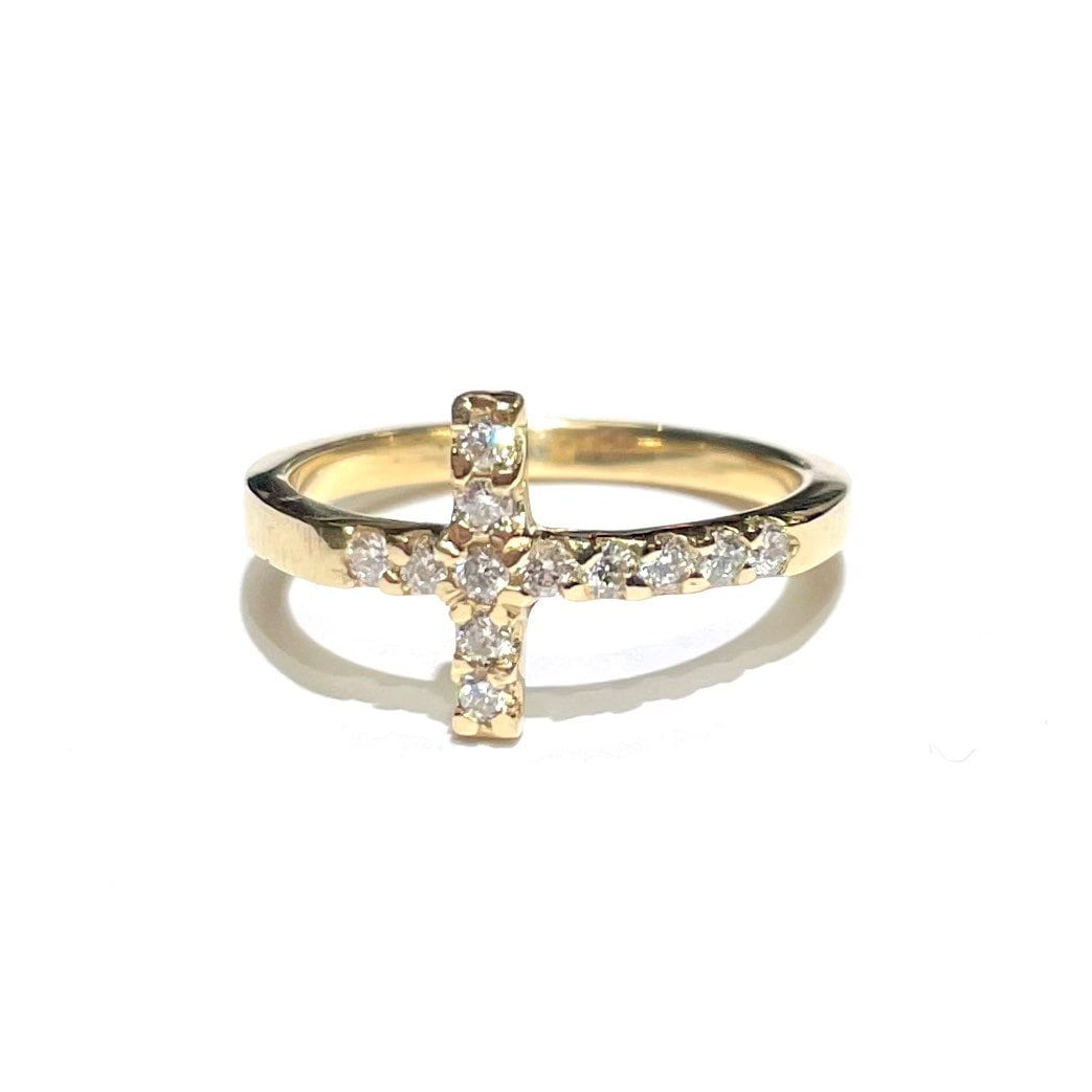 Diamond Sideways Cross Ring