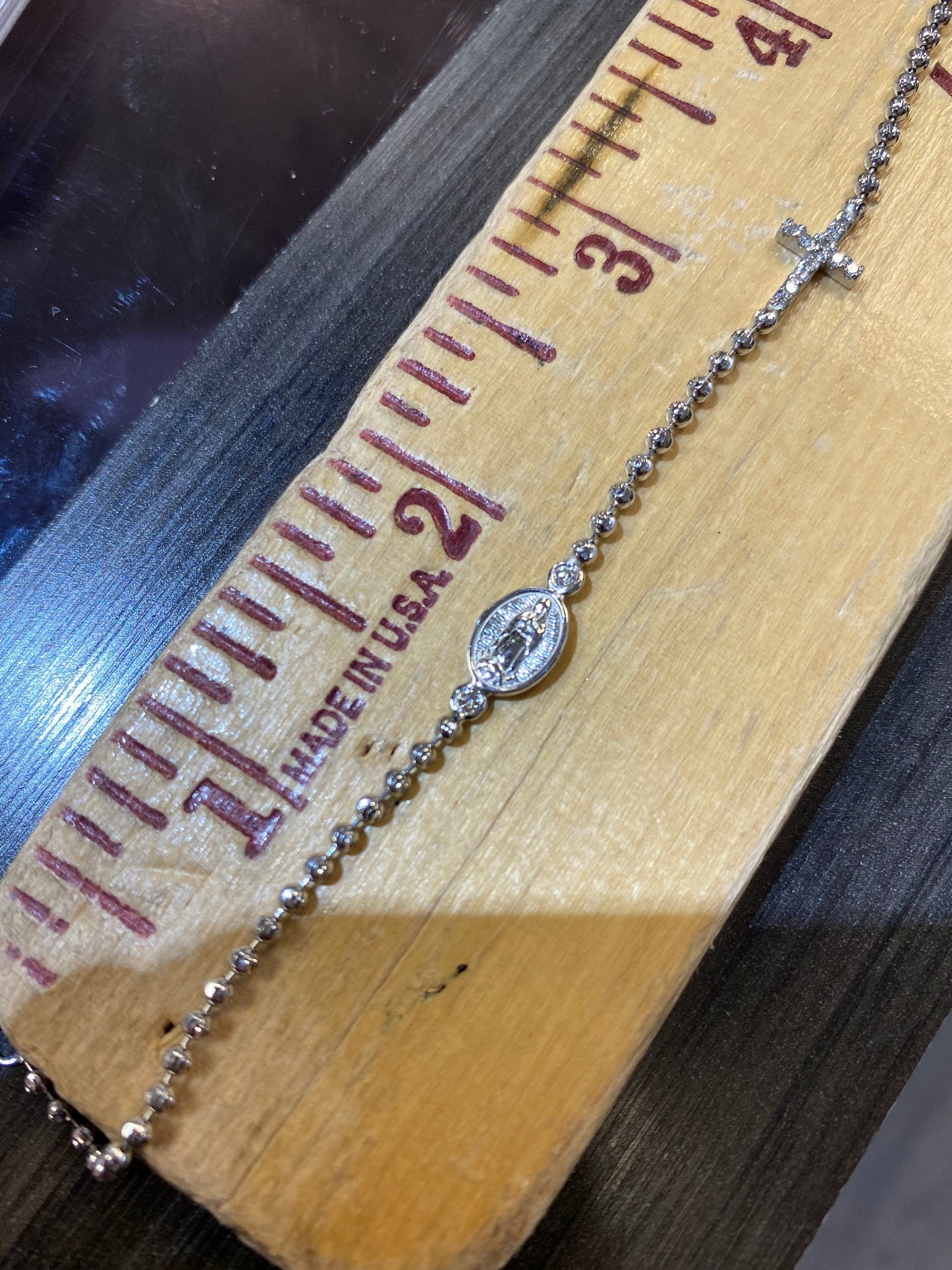 Diamond Cross and Virgin Mary Bracelet