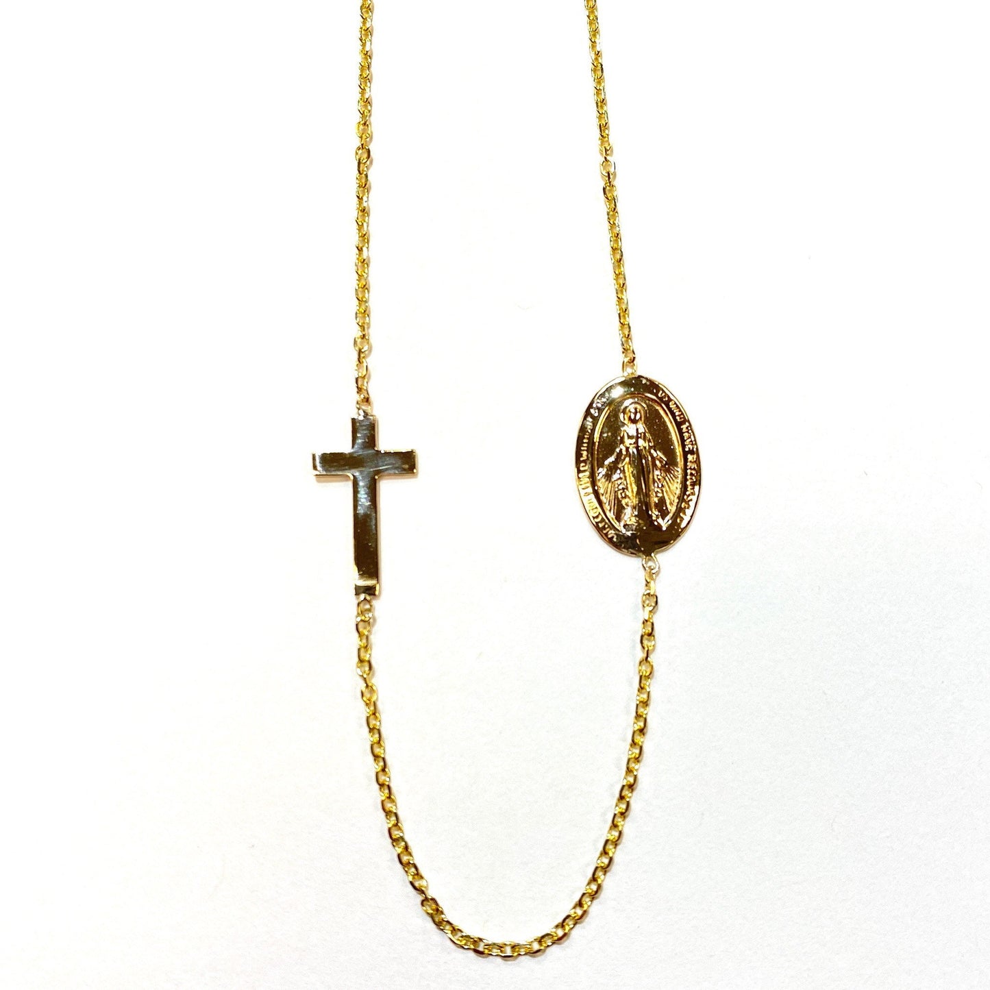 Virgin Mary and Cross Necklace