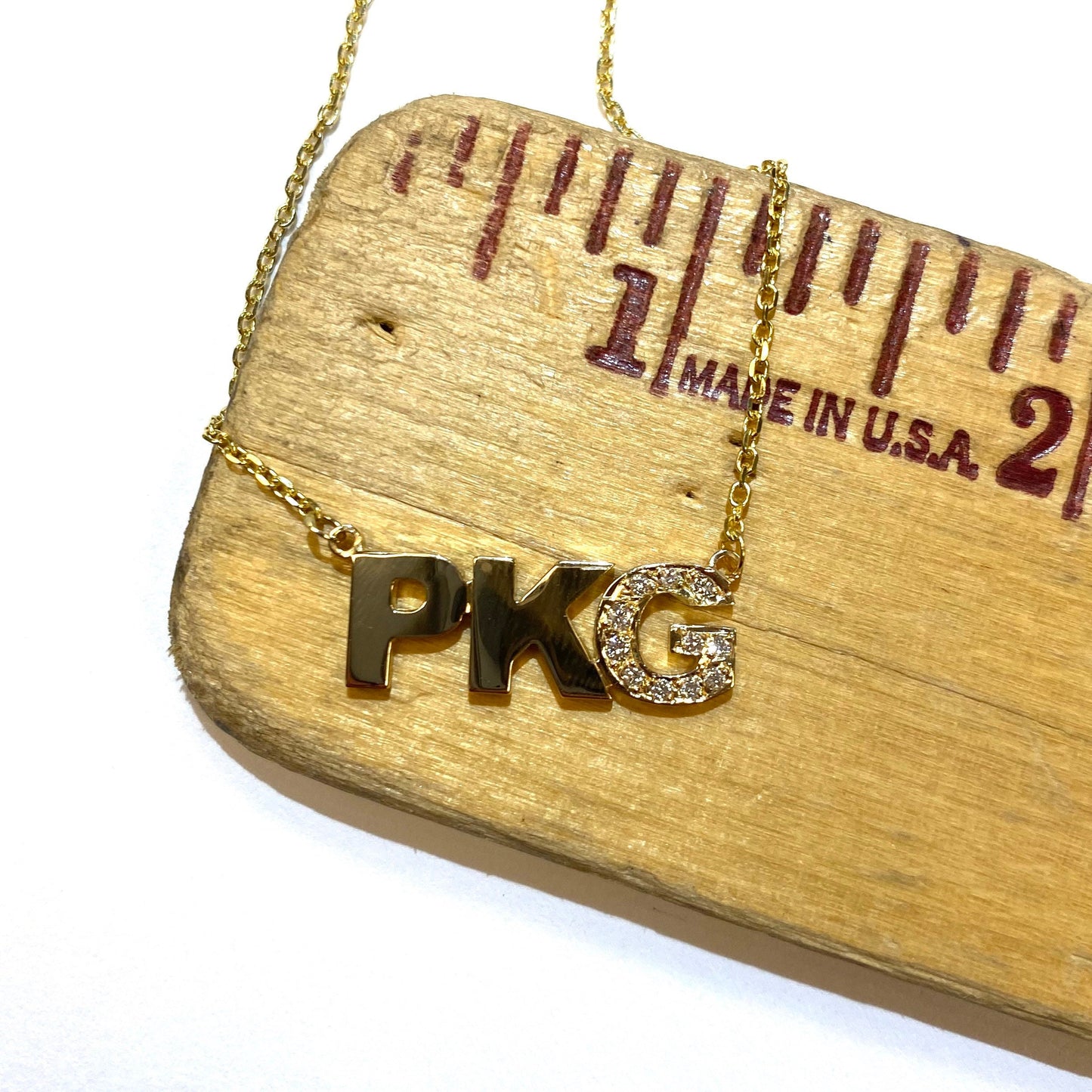 Triple Initial with Single Diamond Letter Necklace