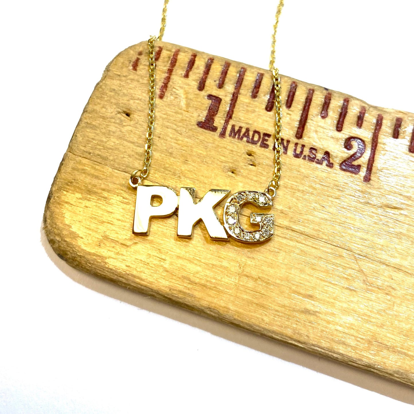 Triple Initial with Single Diamond Letter Necklace