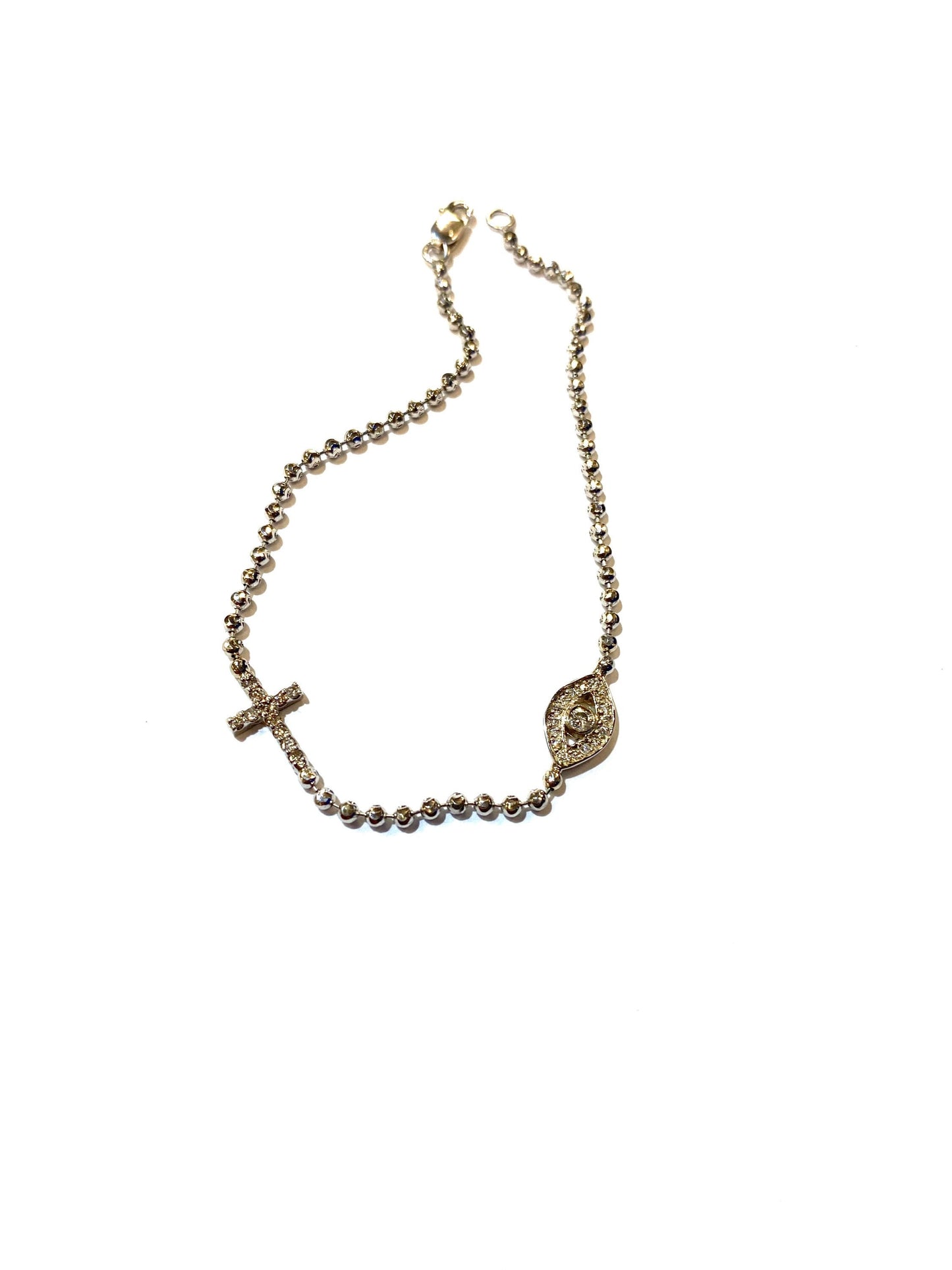 Diamond Cross and Evil Eye Bracelet