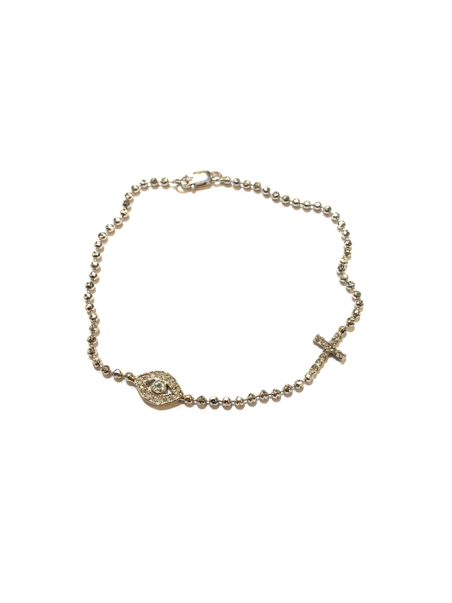 Diamond Cross and Evil Eye Bracelet