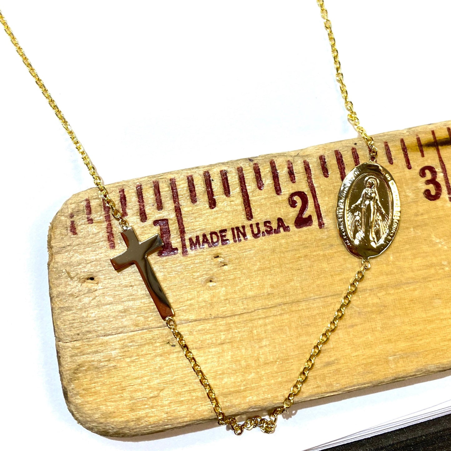 Virgin Mary and Cross Necklace