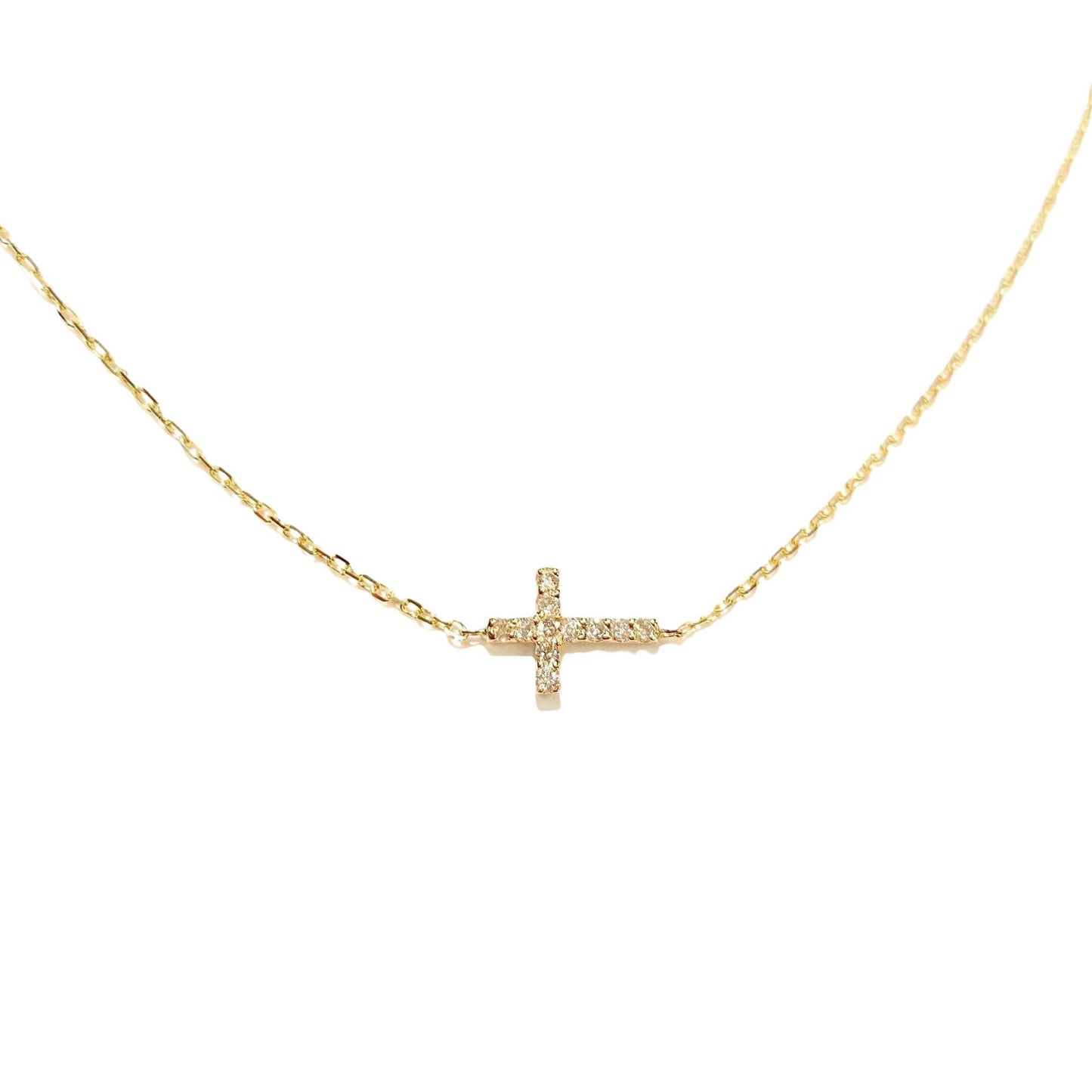 Mini Diamond Sideways Cross Necklace