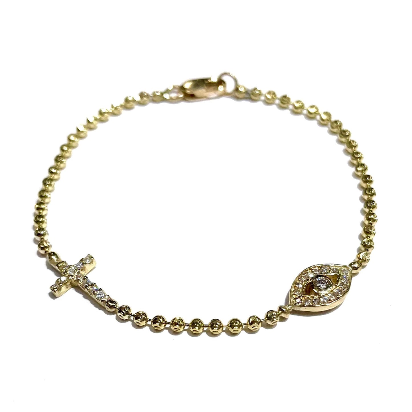 Diamond Cross and Evil Eye Bracelet