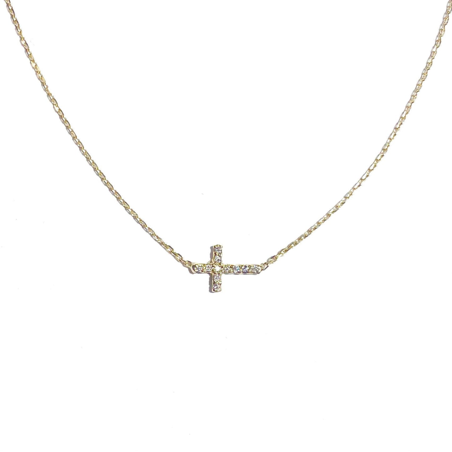 Mini Diamond Sideways Cross Necklace