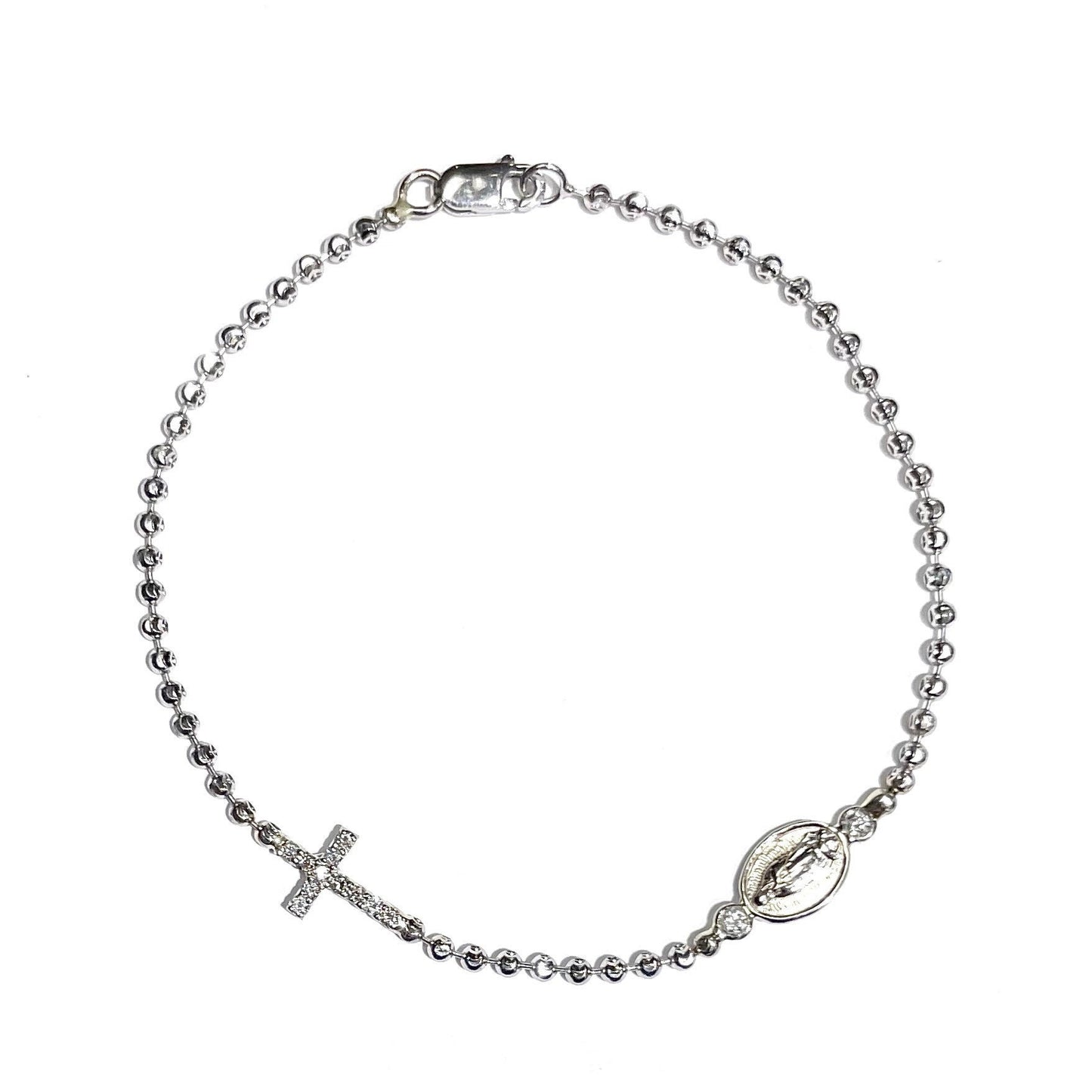 Diamond Cross and Virgin Mary Bracelet
