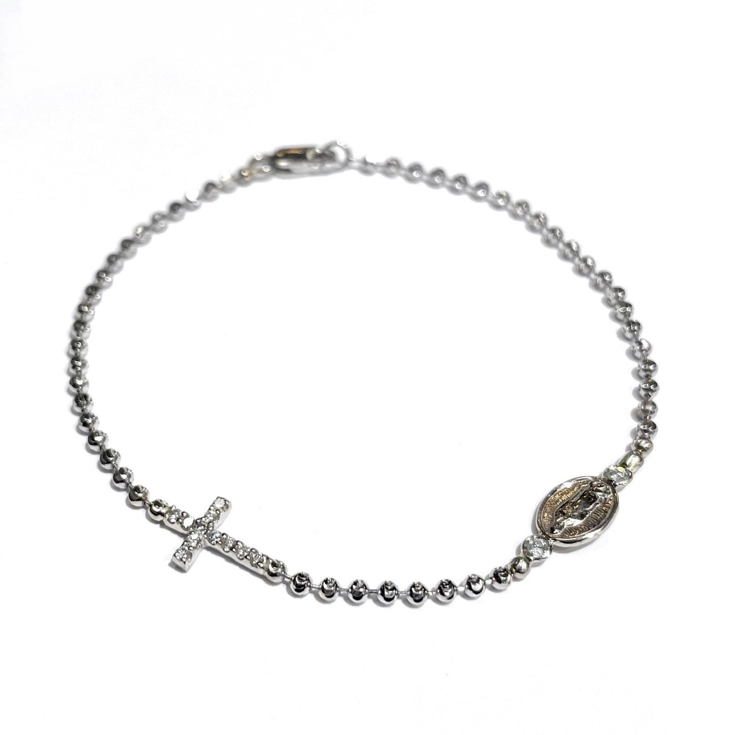 Diamond Cross and Virgin Mary Bracelet