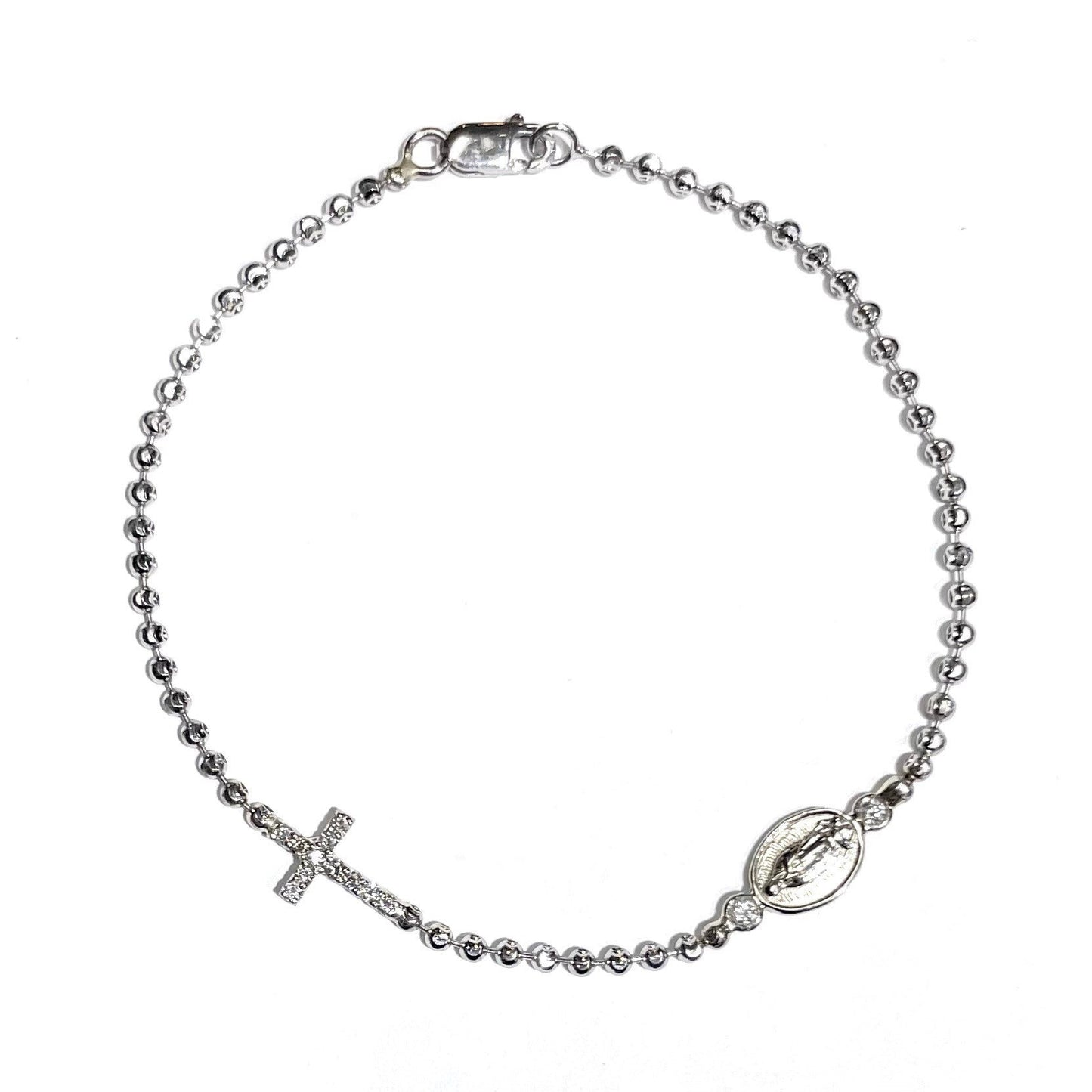 Diamond Cross and Virgin Mary Bracelet