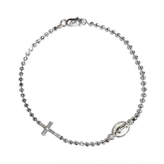 Diamond Cross and Virgin Mary Bracelet