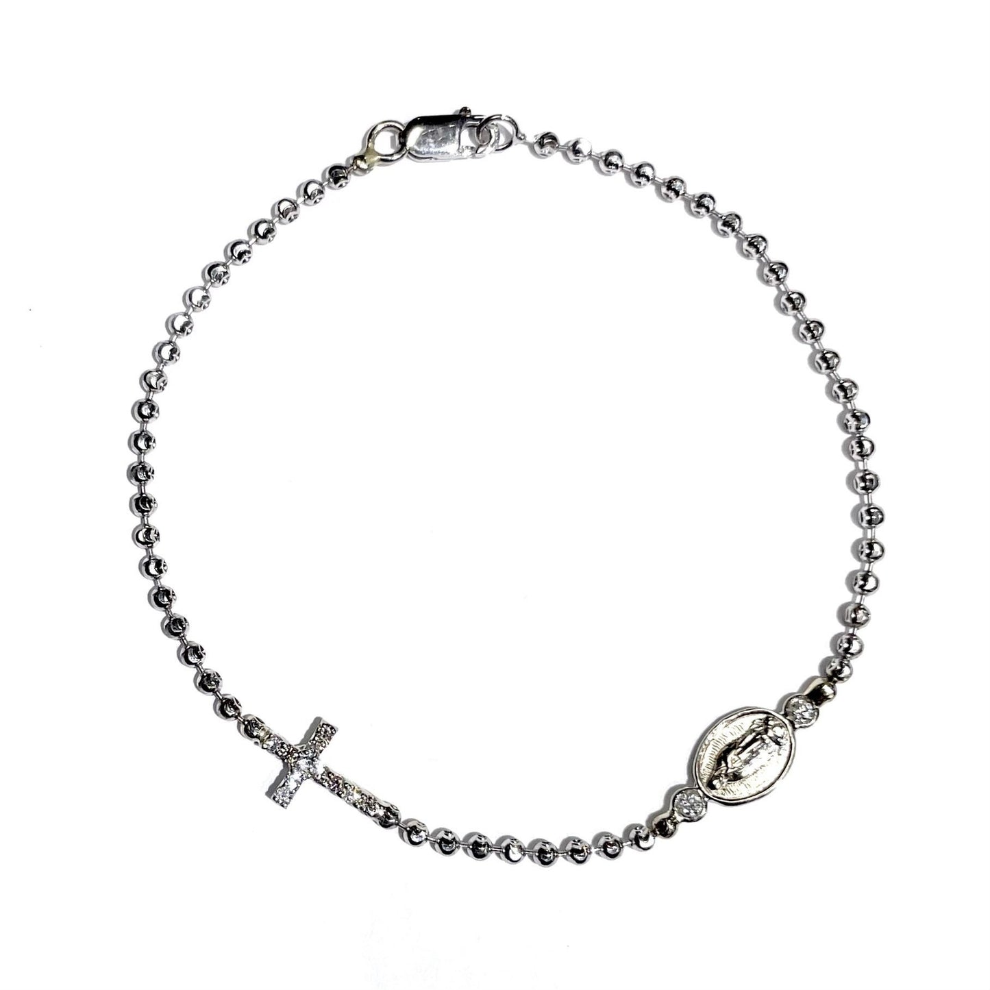 Diamond Cross and Virgin Mary Bracelet