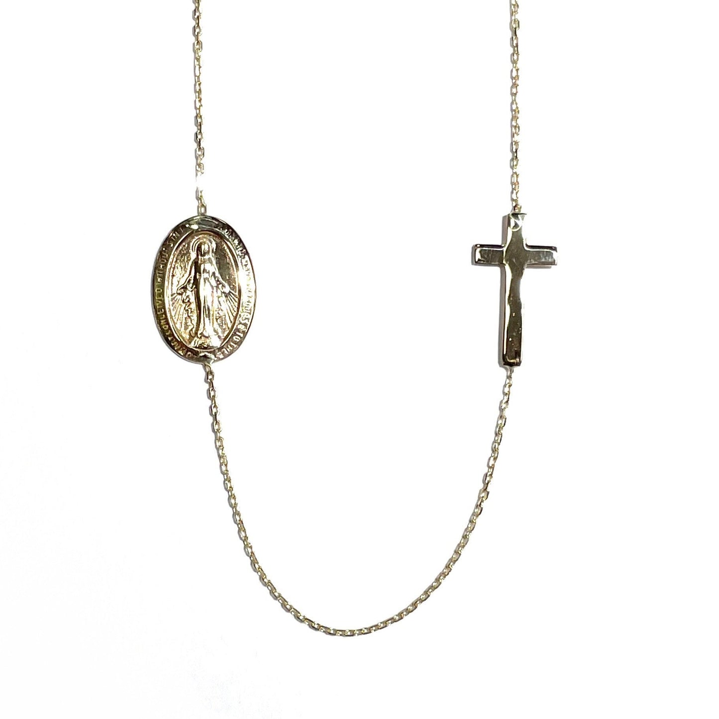 Virgin Mary and Cross Necklace