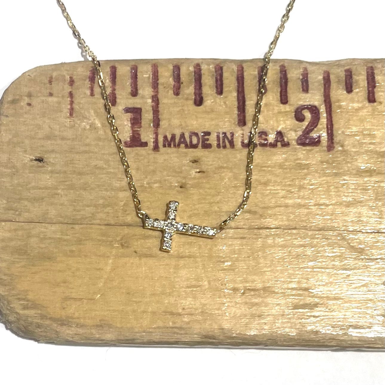 Mini Diamond Sideways Cross Necklace