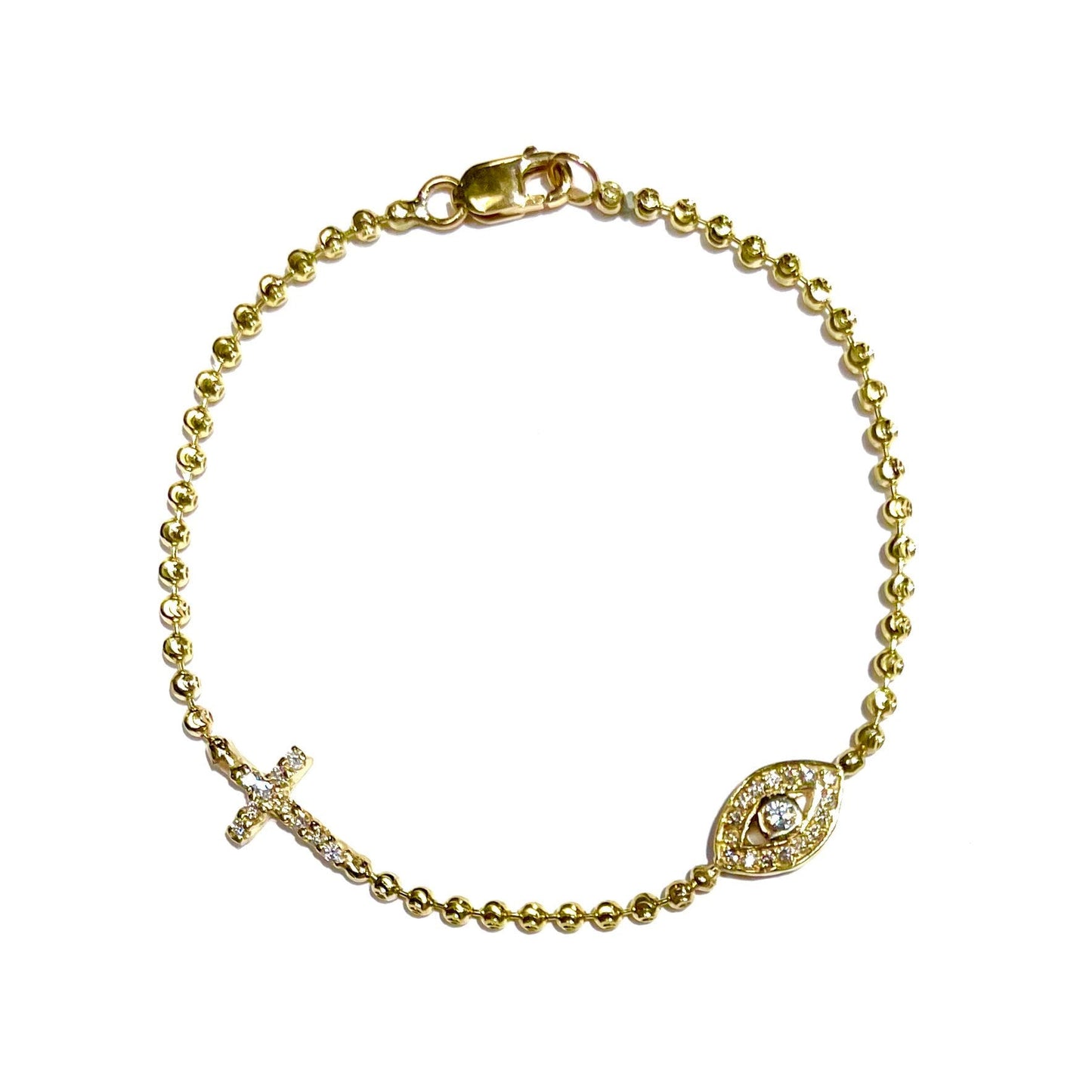 Diamond Cross and Evil Eye Bracelet