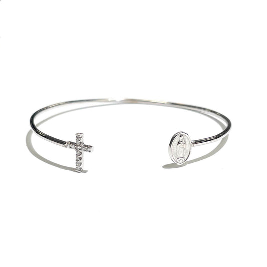 Diamond Cross & Virgin Mary Bangle