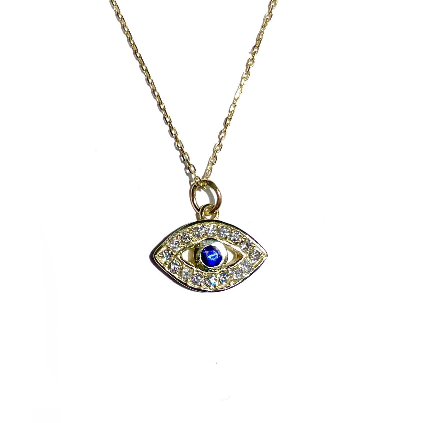 Large Diamond and Sapphire Evil Eye Pendant