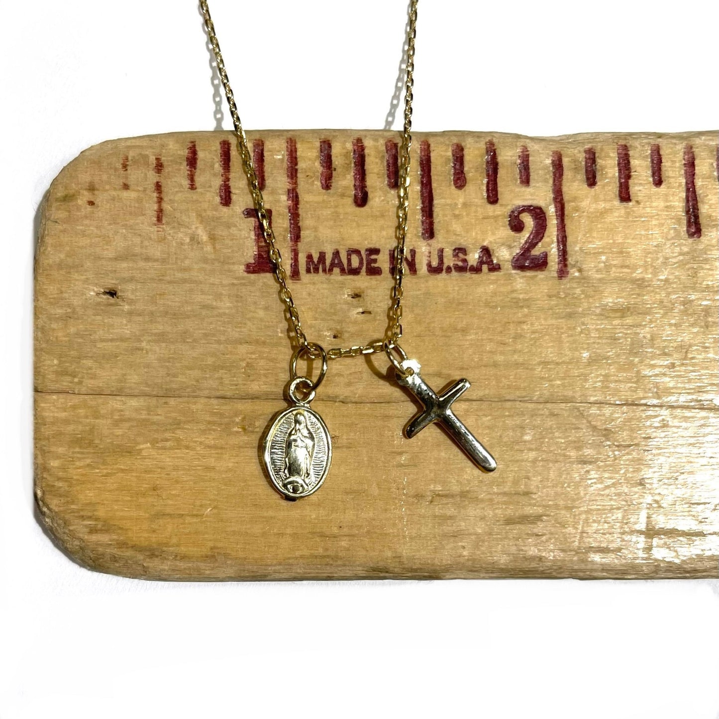 Mini Cross and Mary Necklace