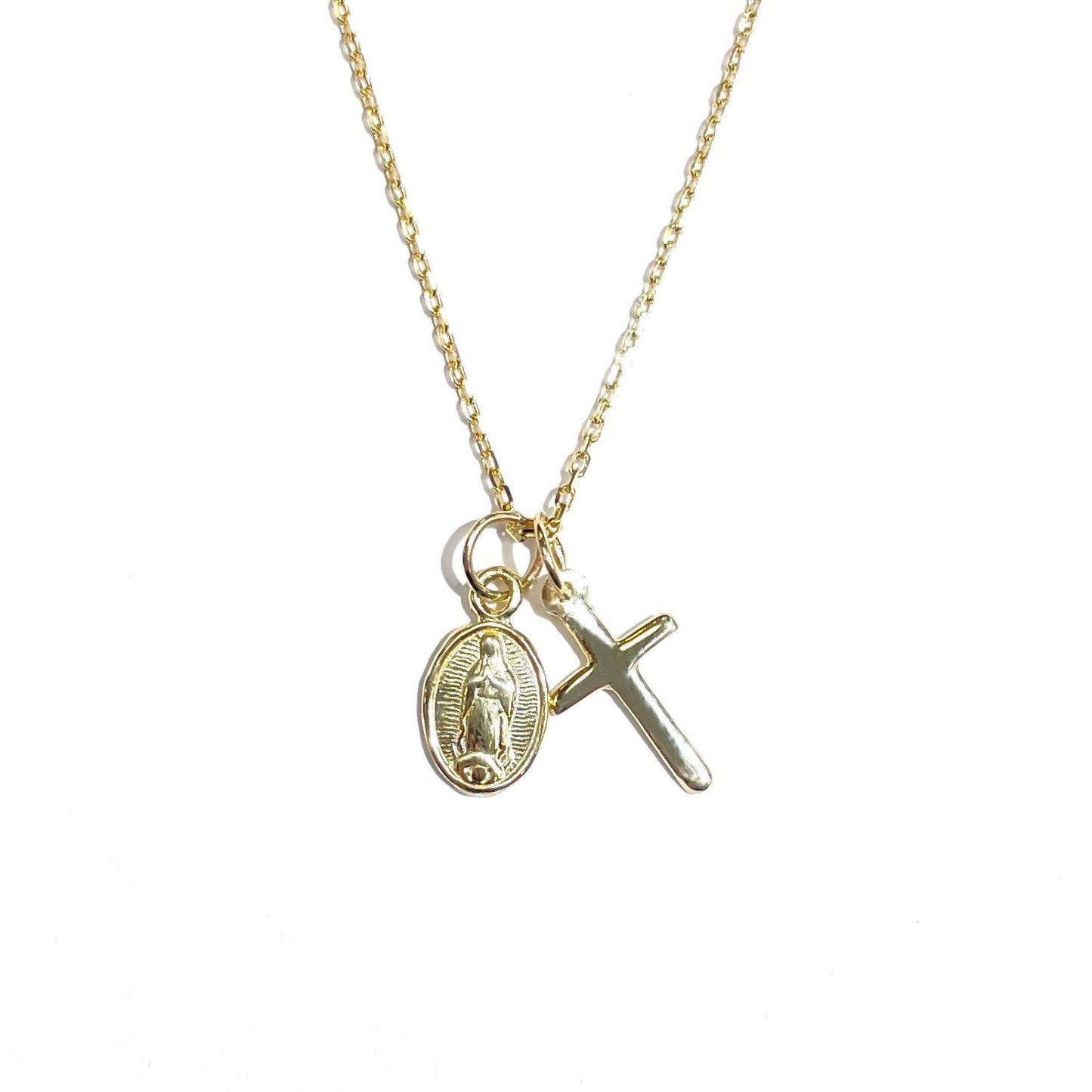 Mini Cross and Mary Necklace