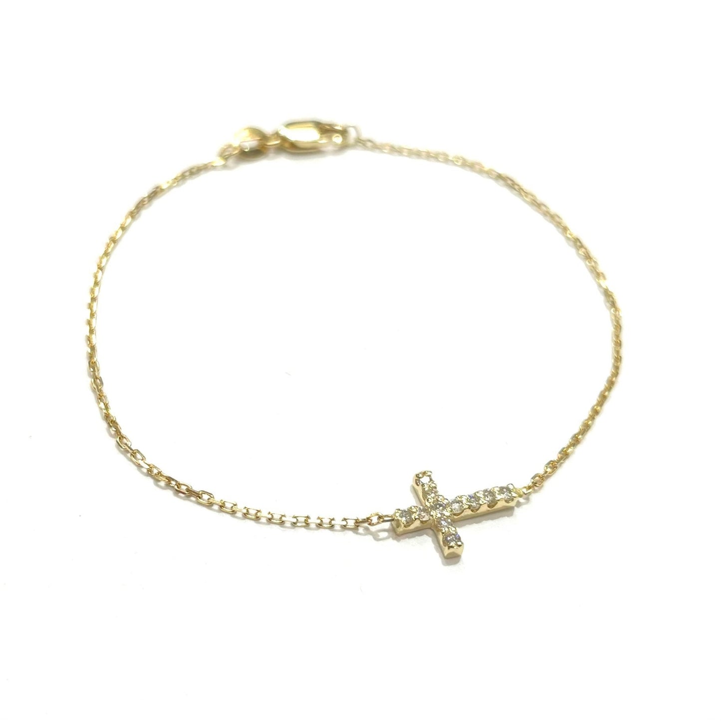 Mini Diamond Sideways Cross Bracelet