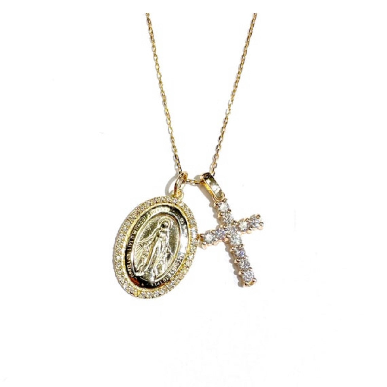 Cross and virgin mary on sale necklace