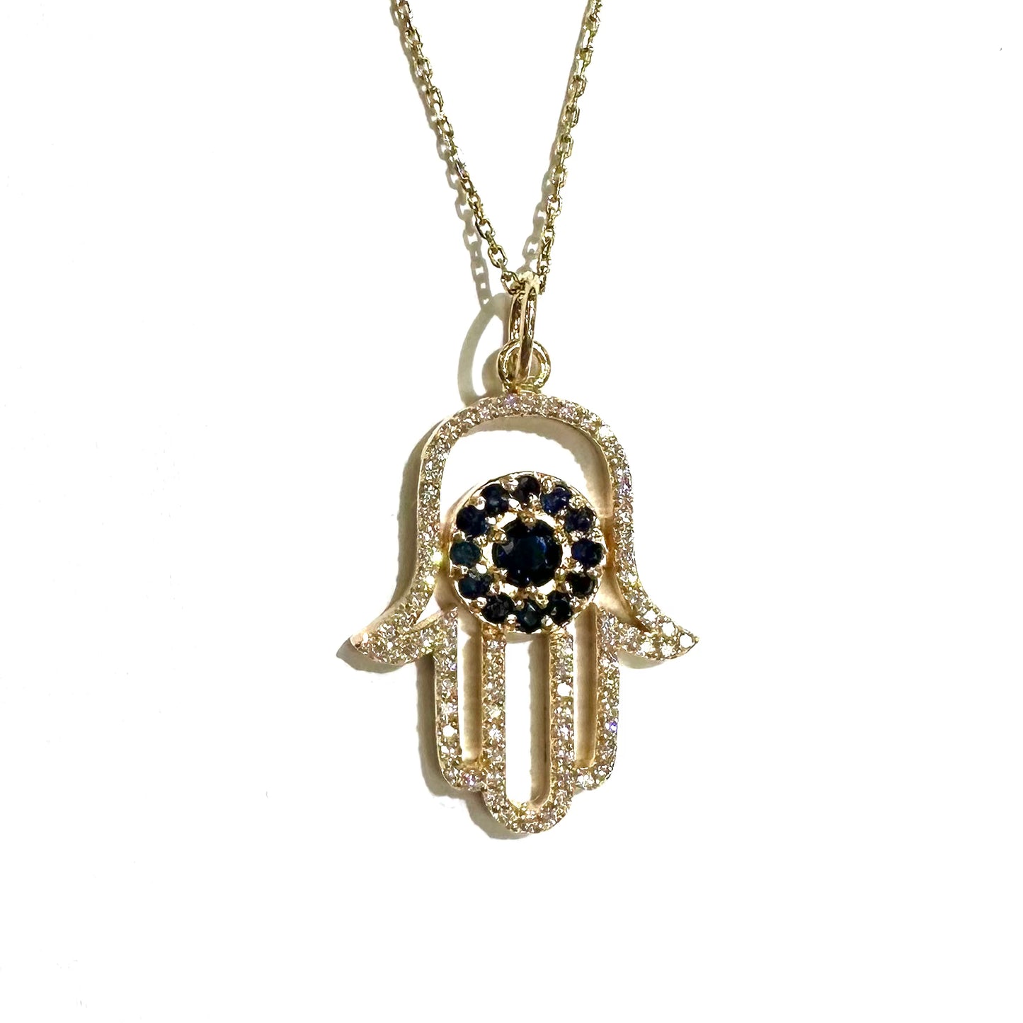 Diamond & Sapphire Hamsa Pendant