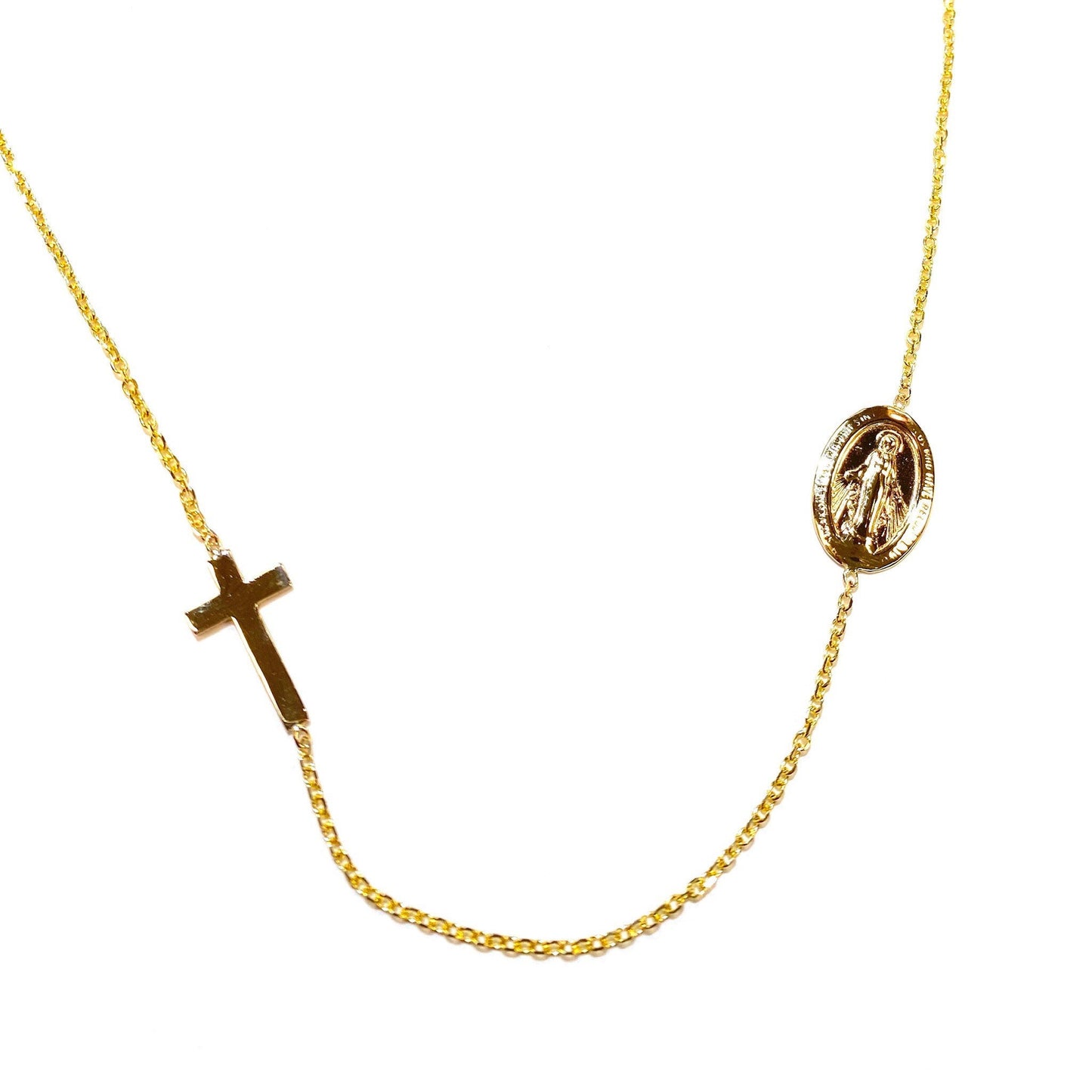 Virgin Mary and Cross Necklace