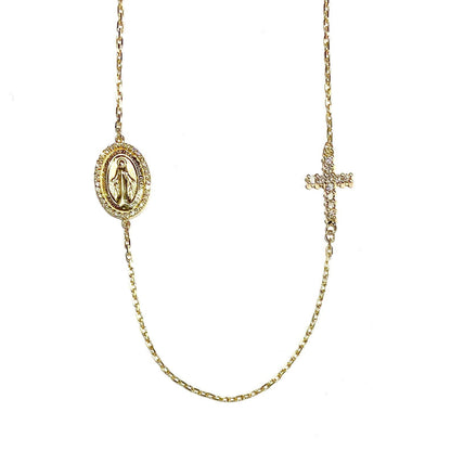Diamond Virgin Mary and Diamond Cross Necklace