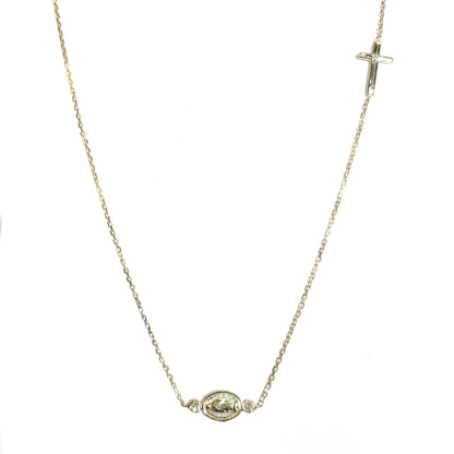 Mini Double Diamond Mary and Cross Necklace