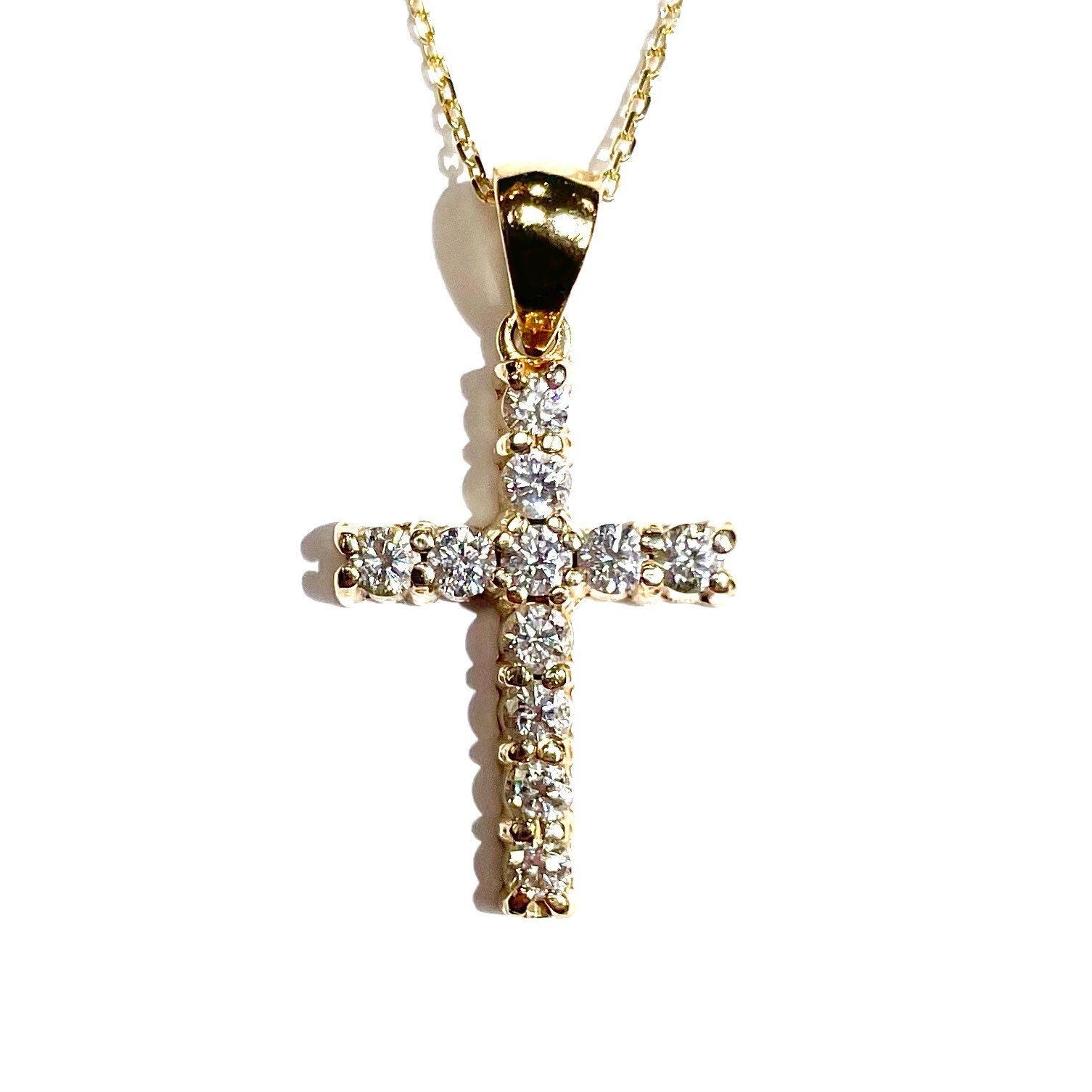 Sterling Silver Large Cross Diamond Detailed Necklace