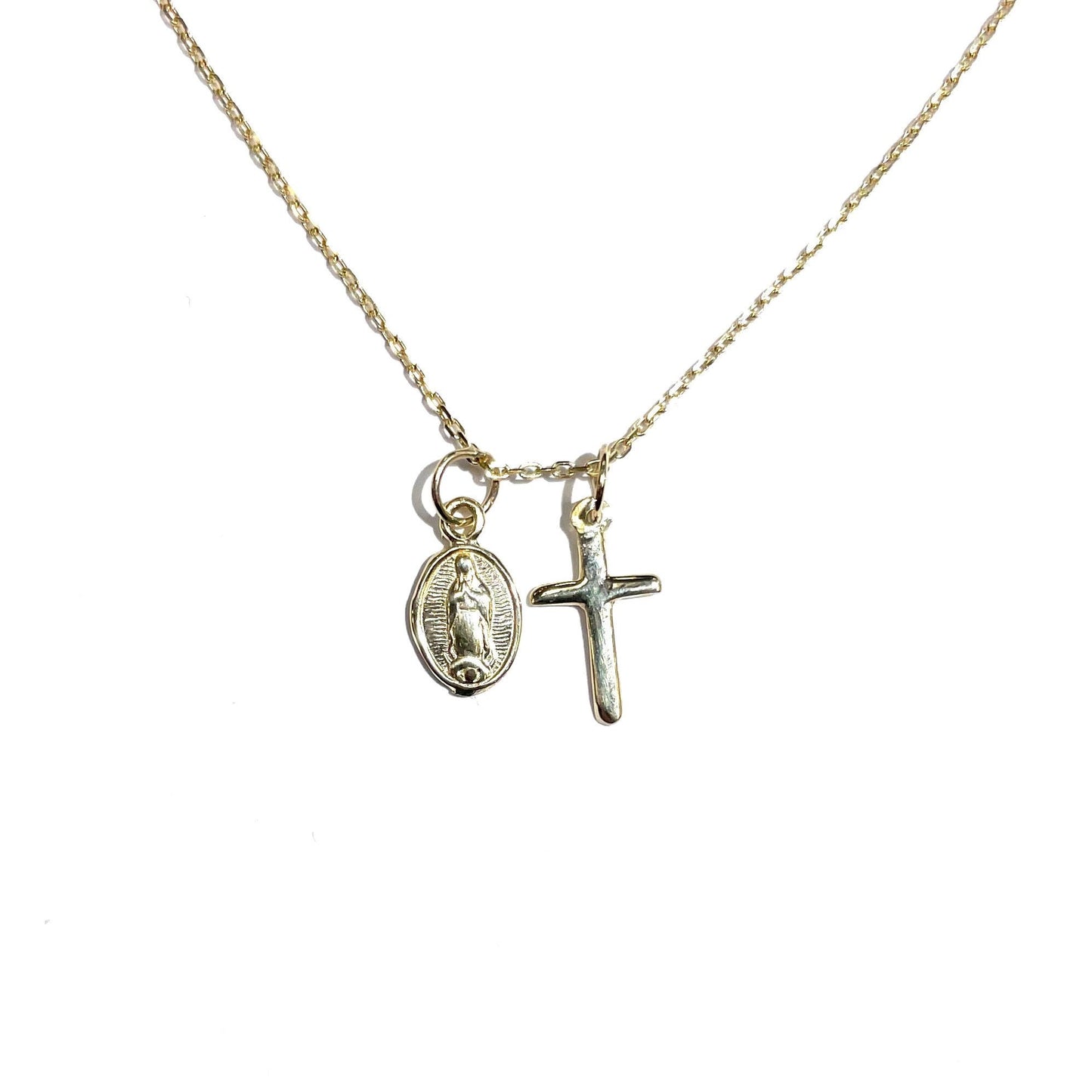 Mini Cross and Mary Necklace