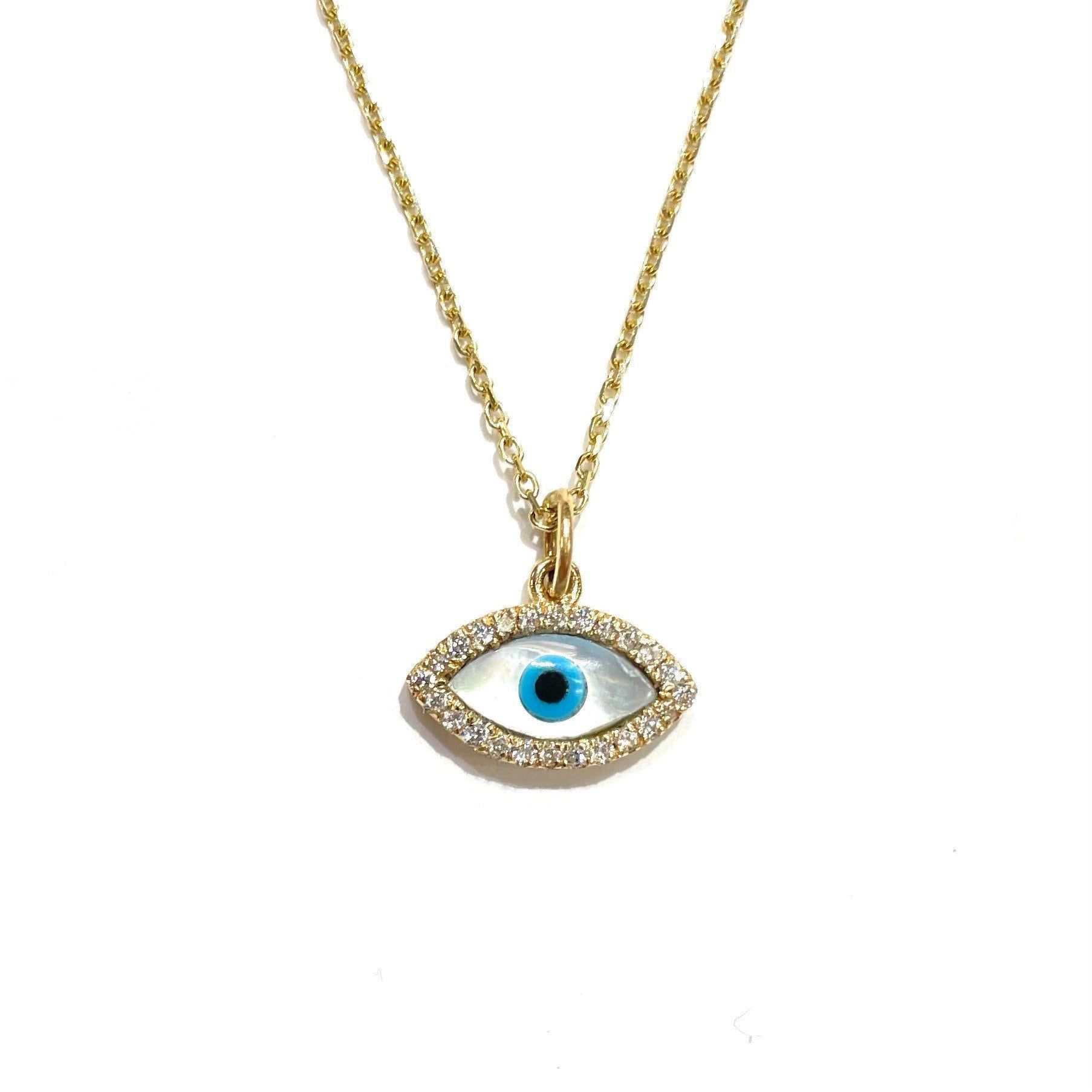 Mother of Pearl Diamond Evil Eye Pendant