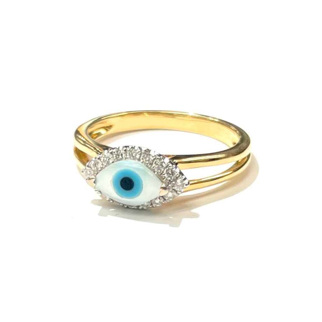 Mother of Pearl Diamond Evil Eye Ring